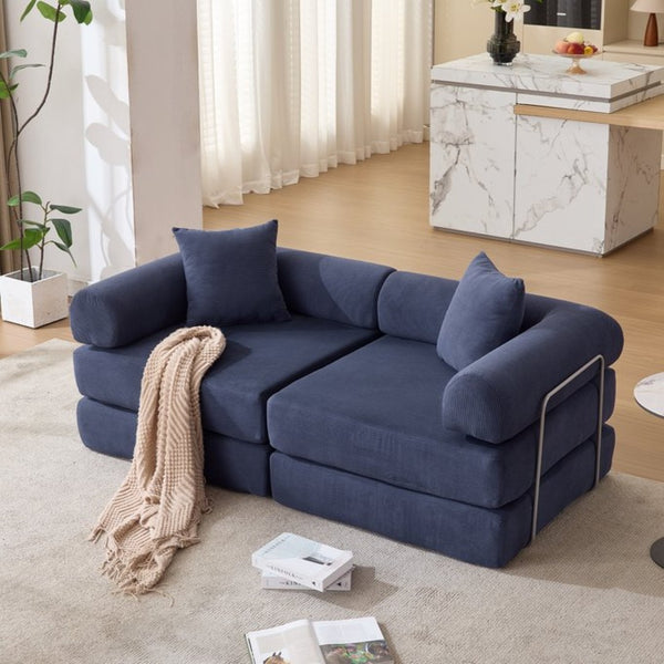 English Elm [new Arrived] Modular Corduroy Sofa Bed Four Sections Convertible Sleeper for Studio Apartments Blue W1628P360502