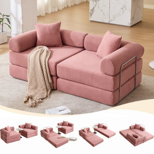 English Elm [new Arrived] Modular Corduroy Sofa Bed Four Sections Convertible Sleeper for Studio Apartments Pink W1628P360504