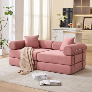 English Elm [new Arrived] Modular Corduroy Sofa Bed Four Sections Convertible Sleeper for Studio Apartments Pink W1628P360504