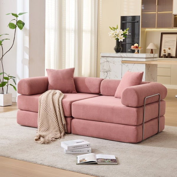 English Elm [new Arrived] Modular Corduroy Sofa Bed Four Sections Convertible Sleeper for Studio Apartments Pink W1628P360504