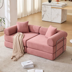 English Elm [new Arrived] Modular Corduroy Sofa Bed Four Sections Convertible Sleeper for Studio Apartments Pink W1628P360504