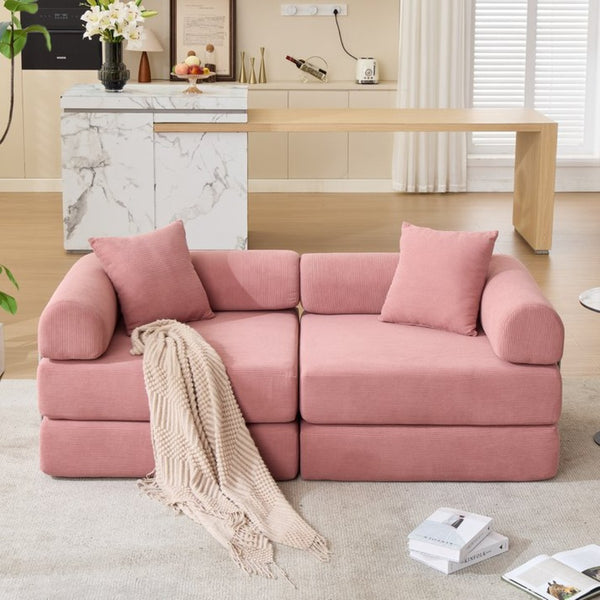 English Elm [new Arrived] Modular Corduroy Sofa Bed Four Sections Convertible Sleeper for Studio Apartments Pink W1628P360504