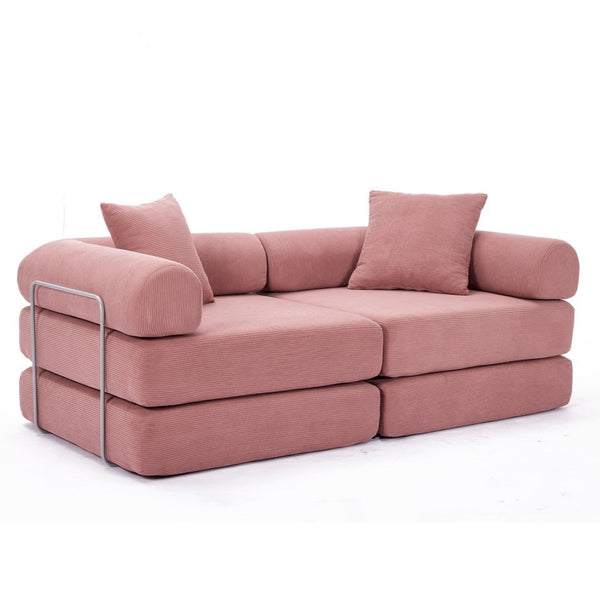 English Elm [new Arrived] Modular Corduroy Sofa Bed Four Sections Convertible Sleeper for Studio Apartments Pink W1628P360504