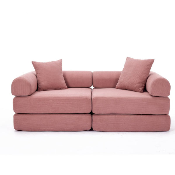 English Elm [new Arrived] Modular Corduroy Sofa Bed Four Sections Convertible Sleeper for Studio Apartments Pink W1628P360504