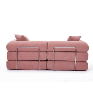English Elm [new Arrived] Modular Corduroy Sofa Bed Four Sections Convertible Sleeper for Studio Apartments Pink W1628P360504