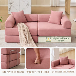 English Elm [new Arrived] Modular Corduroy Sofa Bed Four Sections Convertible Sleeper for Studio Apartments Pink W1628P360504