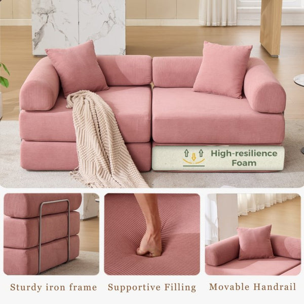 English Elm [new Arrived] Modular Corduroy Sofa Bed Four Sections Convertible Sleeper for Studio Apartments Pink W1628P360504