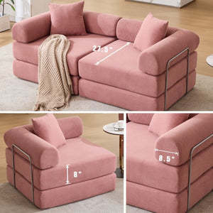 English Elm [new Arrived] Modular Corduroy Sofa Bed Four Sections Convertible Sleeper for Studio Apartments Pink W1628P360504