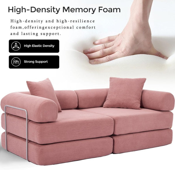 English Elm [new Arrived] Modular Corduroy Sofa Bed Four Sections Convertible Sleeper for Studio Apartments Pink W1628P360504