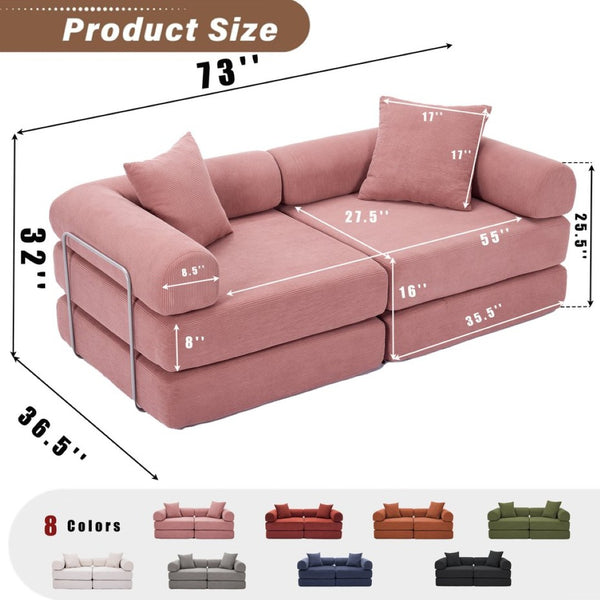 English Elm [new Arrived] Modular Corduroy Sofa Bed Four Sections Convertible Sleeper for Studio Apartments Pink W1628P360504