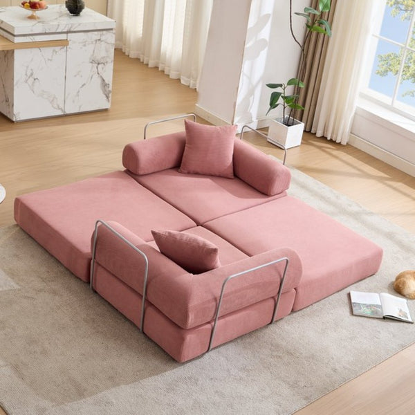 English Elm [new Arrived] Modular Corduroy Sofa Bed Four Sections Convertible Sleeper for Studio Apartments Pink W1628P360504