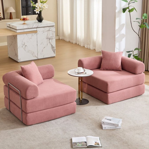 English Elm [new Arrived] Modular Corduroy Sofa Bed Four Sections Convertible Sleeper for Studio Apartments Pink W1628P360504