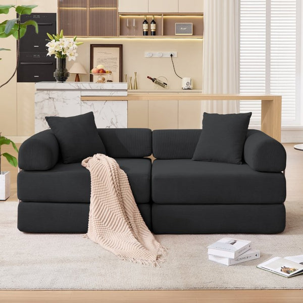 English Elm [new Arrived] Modular Corduroy Sofa Bed Four Sections Convertible Sleeper for Studio Apartments Black W1628P360505