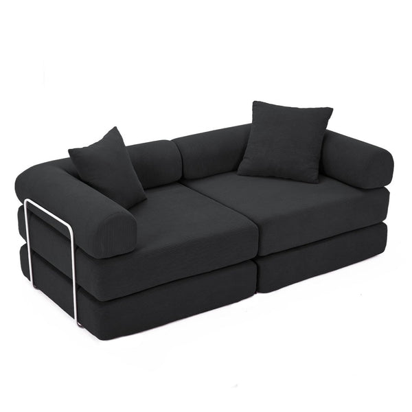English Elm [new Arrived] Modular Corduroy Sofa Bed Four Sections Convertible Sleeper for Studio Apartments Black W1628P360505