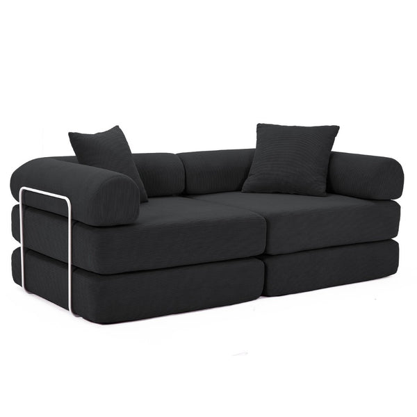 English Elm [new Arrived] Modular Corduroy Sofa Bed Four Sections Convertible Sleeper for Studio Apartments Black W1628P360505
