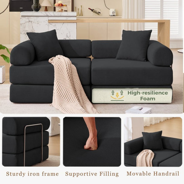 English Elm [new Arrived] Modular Corduroy Sofa Bed Four Sections Convertible Sleeper for Studio Apartments Black W1628P360505