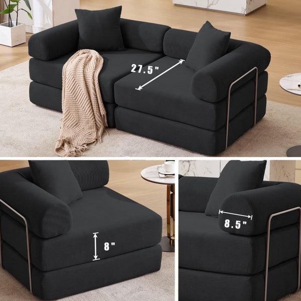 English Elm [new Arrived] Modular Corduroy Sofa Bed Four Sections Convertible Sleeper for Studio Apartments Black W1628P360505