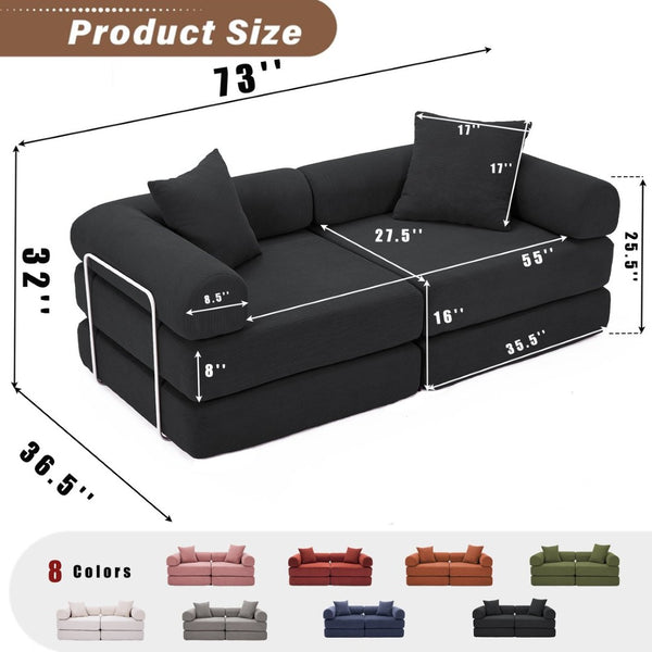 English Elm [new Arrived] Modular Corduroy Sofa Bed Four Sections Convertible Sleeper for Studio Apartments Black W1628P360505