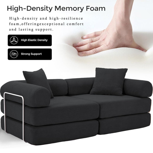 English Elm [new Arrived] Modular Corduroy Sofa Bed Four Sections Convertible Sleeper for Studio Apartments Black W1628P360505