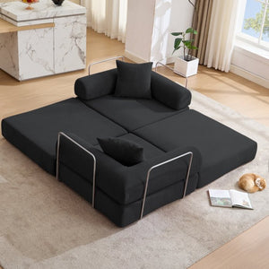 English Elm [new Arrived] Modular Corduroy Sofa Bed Four Sections Convertible Sleeper for Studio Apartments Black W1628P360505