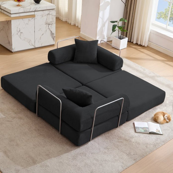 English Elm [new Arrived] Modular Corduroy Sofa Bed Four Sections Convertible Sleeper for Studio Apartments Black W1628P360505