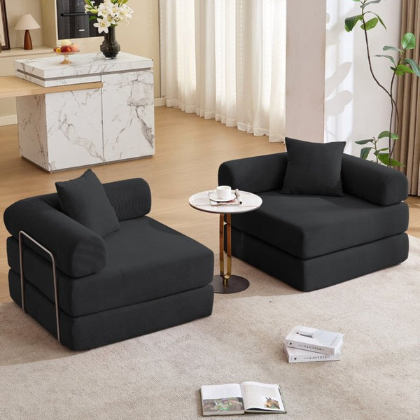 English Elm [new Arrived] Modular Corduroy Sofa Bed Four Sections Convertible Sleeper for Studio Apartments Black W1628P360505