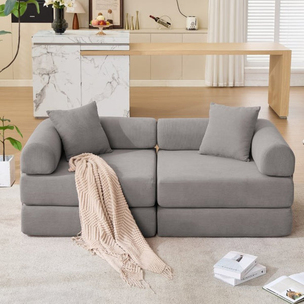 English Elm [new Arrived] Modular Corduroy Sofa Bed Four Sections Convertible Sleeper for Studio Apartments Dark Gray W1628P360506