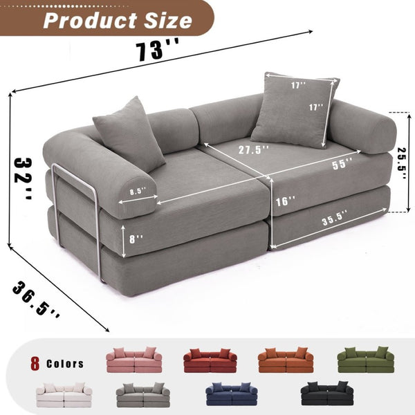 English Elm [new Arrived] Modular Corduroy Sofa Bed Four Sections Convertible Sleeper for Studio Apartments Dark Gray W1628P360506