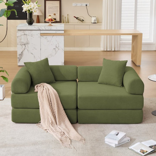 English Elm [new Arrived] Modular Corduroy Sofa Bed Four Sections Convertible Sleeper for Studio Apartments Green W1628P360507