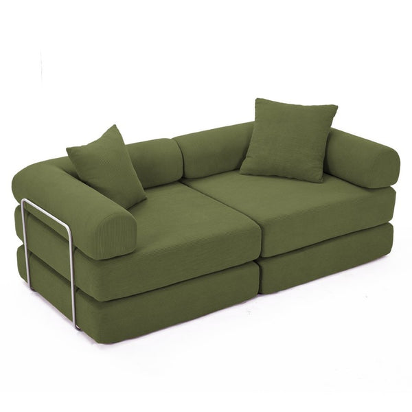 English Elm [new Arrived] Modular Corduroy Sofa Bed Four Sections Convertible Sleeper for Studio Apartments Green W1628P360507