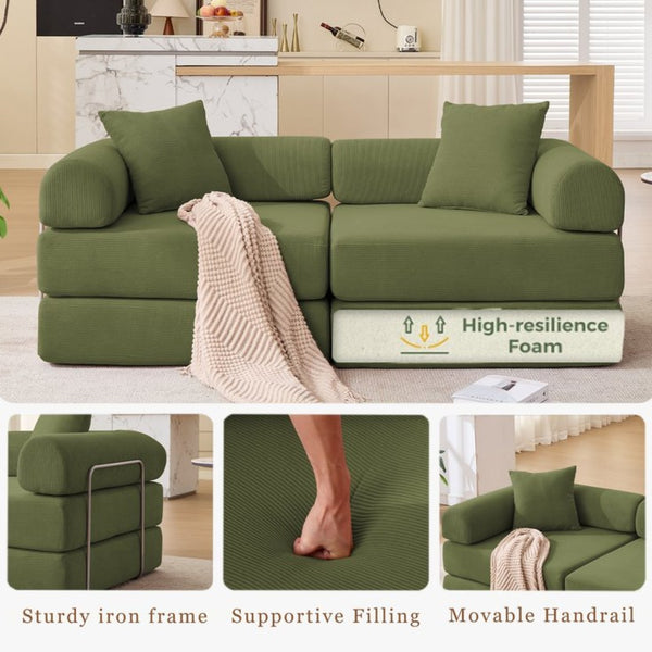 English Elm [new Arrived] Modular Corduroy Sofa Bed Four Sections Convertible Sleeper for Studio Apartments Green W1628P360507