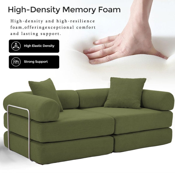 English Elm [new Arrived] Modular Corduroy Sofa Bed Four Sections Convertible Sleeper for Studio Apartments Green W1628P360507