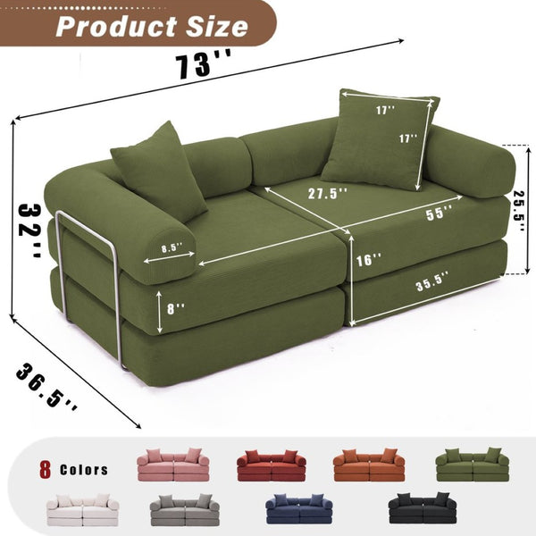 English Elm [new Arrived] Modular Corduroy Sofa Bed Four Sections Convertible Sleeper for Studio Apartments Green W1628P360507