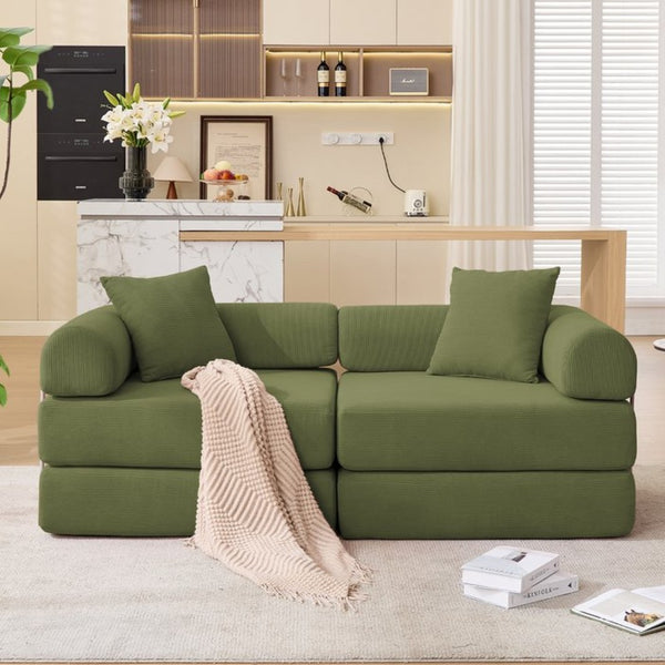 English Elm [new Arrived] Modular Corduroy Sofa Bed Four Sections Convertible Sleeper for Studio Apartments Green W1628P360507