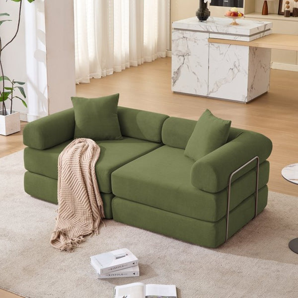 English Elm [new Arrived] Modular Corduroy Sofa Bed Four Sections Convertible Sleeper for Studio Apartments Green W1628P360507