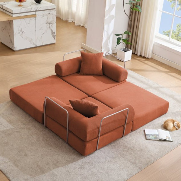 English Elm [new Arrived] Modular Corduroy Sofa Bed Four Sections Convertible Sleeper for Studio Apartments Orange W1628P360508