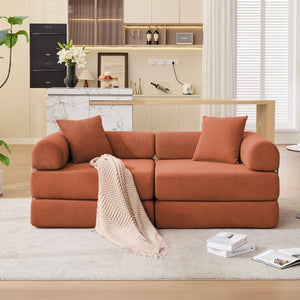 English Elm [new Arrived] Modular Corduroy Sofa Bed Four Sections Convertible Sleeper for Studio Apartments Orange W1628P360508