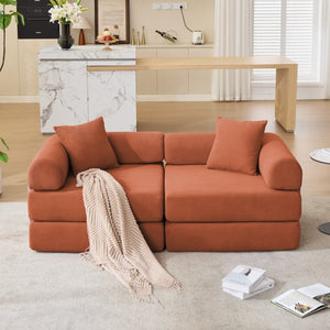 English Elm [new Arrived] Modular Corduroy Sofa Bed Four Sections Convertible Sleeper for Studio Apartments Orange W1628P360508
