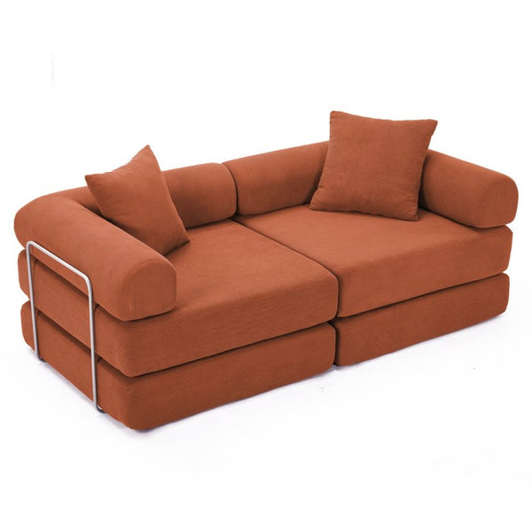 English Elm [new Arrived] Modular Corduroy Sofa Bed Four Sections Convertible Sleeper for Studio Apartments Orange W1628P360508