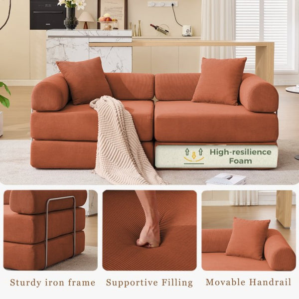 English Elm [new Arrived] Modular Corduroy Sofa Bed Four Sections Convertible Sleeper for Studio Apartments Orange W1628P360508