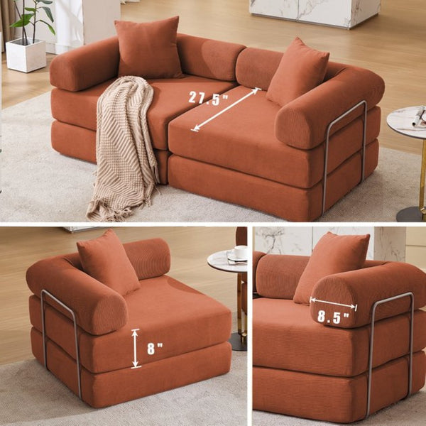 English Elm [new Arrived] Modular Corduroy Sofa Bed Four Sections Convertible Sleeper for Studio Apartments Orange W1628P360508