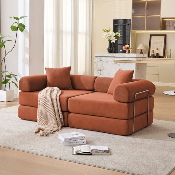 English Elm [new Arrived] Modular Corduroy Sofa Bed Four Sections Convertible Sleeper for Studio Apartments Orange W1628P360508