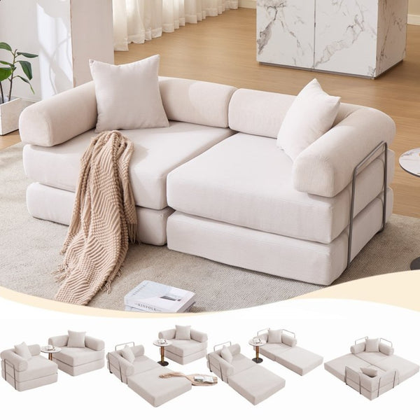 English Elm [new Arrived] Modular Corduroy Sofa Bed Four Sections Convertible Sleeper for Studio Apartments Beige W1628P360509
