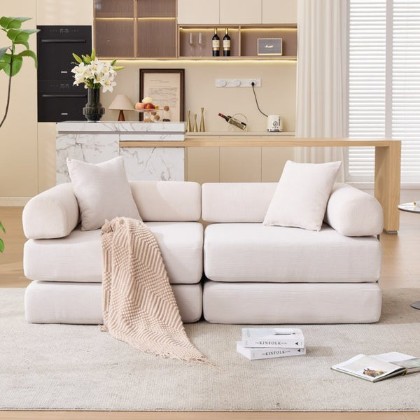 English Elm [new Arrived] Modular Corduroy Sofa Bed Four Sections Convertible Sleeper for Studio Apartments Beige W1628P360509