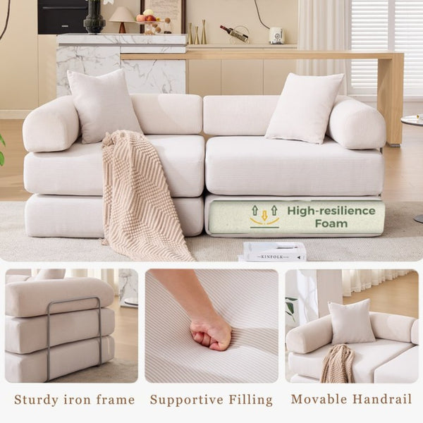 English Elm [new Arrived] Modular Corduroy Sofa Bed Four Sections Convertible Sleeper for Studio Apartments Beige W1628P360509