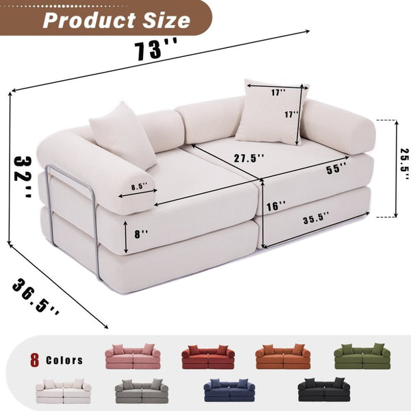 English Elm [new Arrived] Modular Corduroy Sofa Bed Four Sections Convertible Sleeper for Studio Apartments Beige W1628P360509