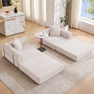 English Elm [new Arrived] Modular Corduroy Sofa Bed Four Sections Convertible Sleeper for Studio Apartments Beige W1628P360509
