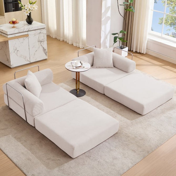 English Elm [new Arrived] Modular Corduroy Sofa Bed Four Sections Convertible Sleeper for Studio Apartments Beige W1628P360509