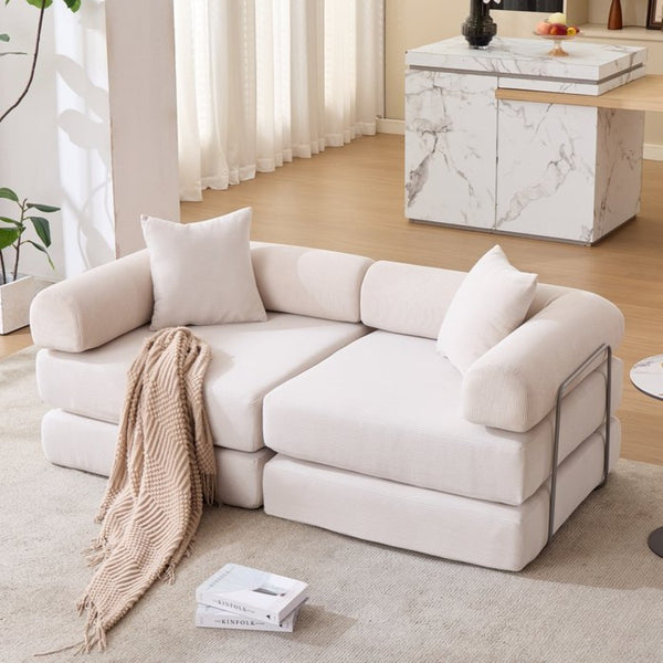 English Elm [new Arrived] Modular Corduroy Sofa Bed Four Sections Convertible Sleeper for Studio Apartments Beige W1628P360509