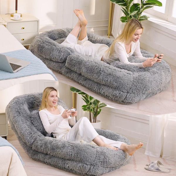 English Elm [new Arrived] Faux Fur Convertible Floor Lounger Plush Gaming Sofa Bed for Living Room Light Gray W1628P387374